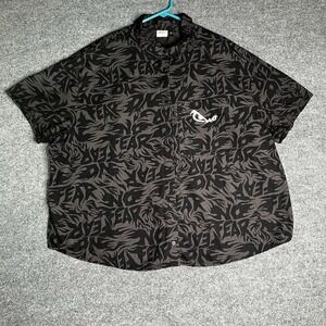 No Fear Button Up Shirt Men's XL Short Sleeve All Over Print Graphic Logo